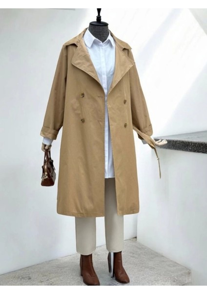 Bolero Detaylı Kemerli Araboy Trençkot -Vizon fırsatları