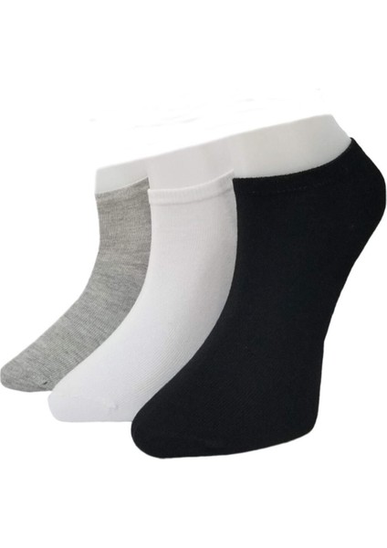 Kadın Renkli Pamuklu Düz Patik Çorap 12 Adet Siyah-Gri ve Beyaz Karma Renk