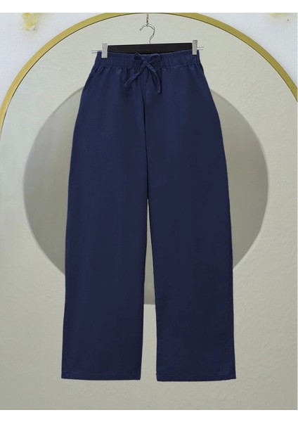 Bağcık Detaylı Bol Paça Beli Lastikli Keten Pantolon -K.laci modelleri