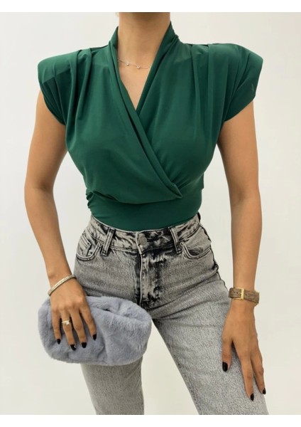 Sıfır Kol Vatkalı Kruvaze Model Sandy Bluz -Zümrüt fiyatları