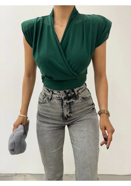 Sıfır Kol Vatkalı Kruvaze Model Sandy Bluz -Zümrüt modelleri