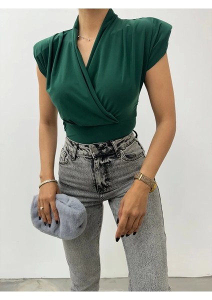 Sıfır Kol Vatkalı Kruvaze Model Sandy Bluz -Zümrüt fırsatları
