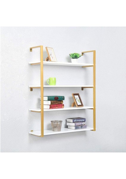 Tasnia Gold Metal Ahşap Duvar Rafı 90CM 4 Katlı