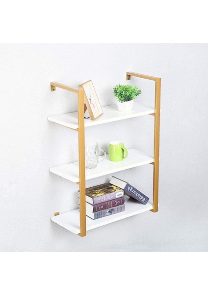 Tasnia Gold Metal Ahşap Duvar Rafı 60CM 3 Katlı