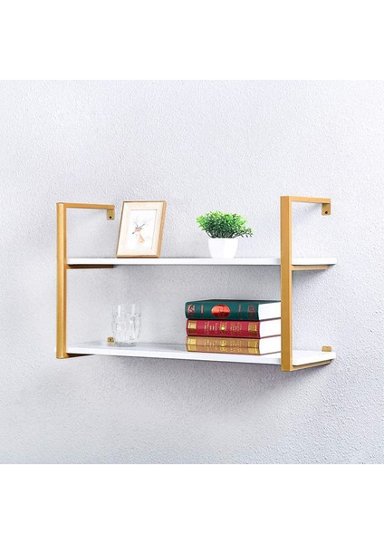 Tasnia Gold Metal Ahşap Duvar Rafı 90CM 2 Katlı
