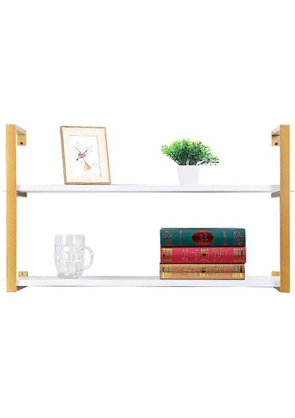 Tasnia Gold Metal Ahşap Duvar Rafı 90CM 2 Katlı modelleri
