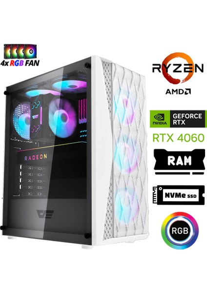 XSR1203 Ryzen 7 5700X 32GB Ram 1tb M.2 Nvme SSD 8gb RTX4060 Masaüstü Oyuncu Bilgisayarı