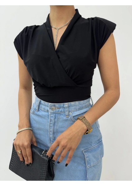 Sıfır Kol Vatkalı Kruvaze Model Sandy Bluz -Siyah fiyatları