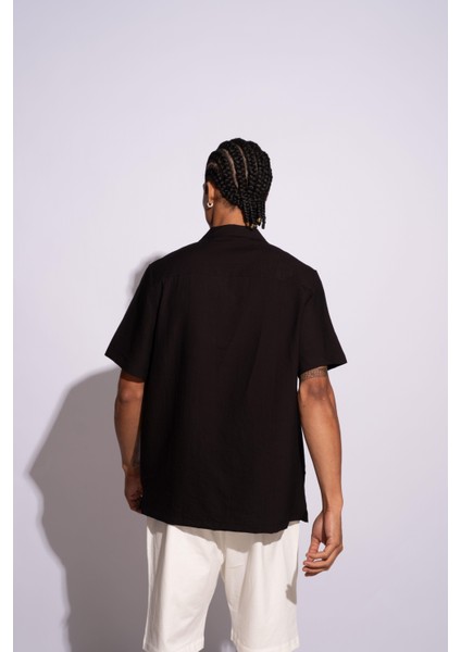 Erkek Kısa Kollu Oversize Gömlek Sun Siyah modelleri