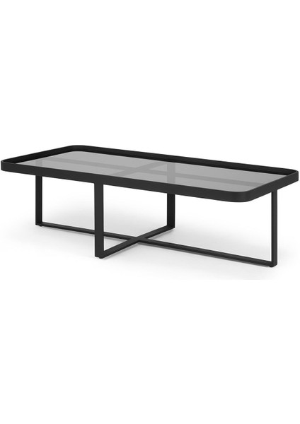Aula Siyah Metal Cam Dikdörtgen Orta Sehpa