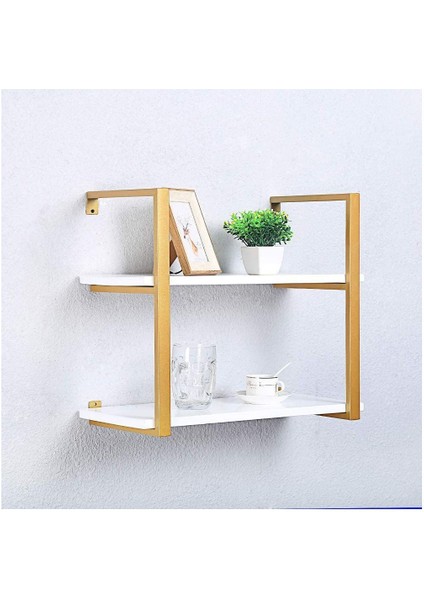 Tasnia Gold Metal Ahşap Duvar Rafı 60CM 2 Katlı