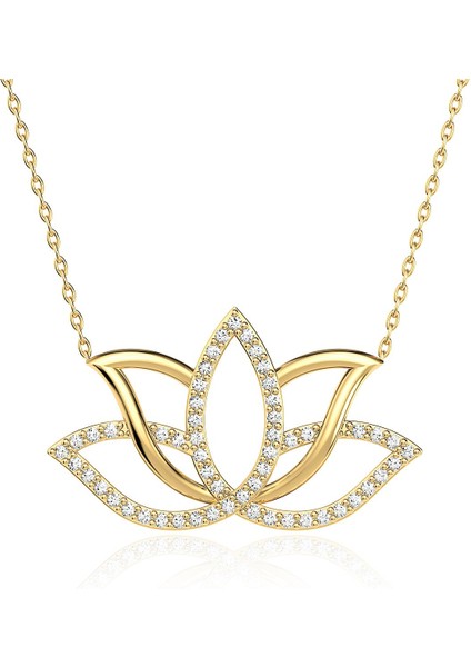 Işıklı Kutuda Taşlı Lotus Çiçeği Altın Kaplama Gümüş Kolye fırsatları