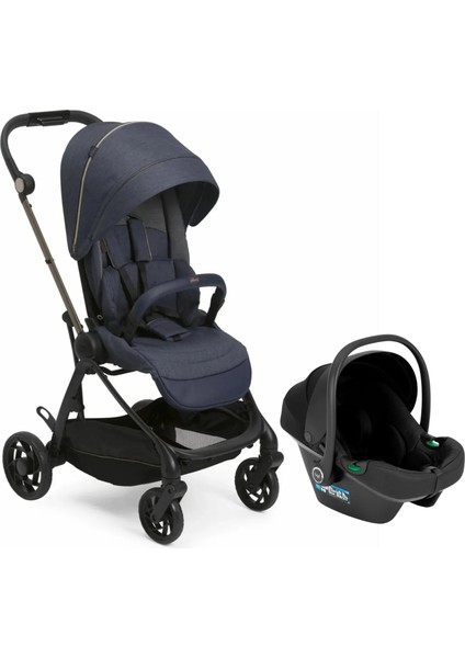 ONE4EVER Lounge Çift Yönlü Kolay Katlanabilen Travel Sistem-Seyahat Sistem Bebek Arabası Denim Shine