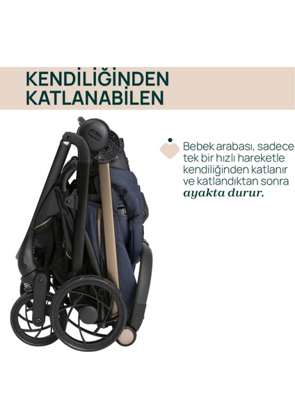 ONE4EVER Lounge Çift Yönlü Kolay Katlanabilen Travel Sistem-Seyahat Sistem Bebek Arabası Denim Shine