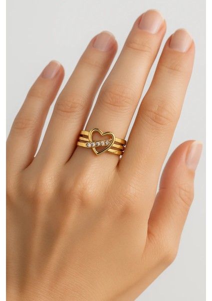 Sarmaşık Kalp Ayarlı Çelik Yüzük