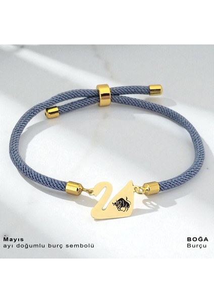 14 Ayar Plakalı Altın Boğa Burçlarına Özel Mavi Örgülü Kuğu Kuşu Figürlü Hediye BILEKLIK-603BURÇ fiyatları