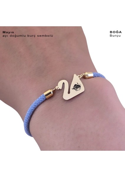 14 Ayar Plakalı Altın Boğa Burçlarına Özel Mavi Örgülü Kuğu Kuşu Figürlü Hediye BILEKLIK-603BURÇ fırsatları