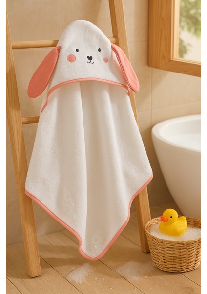 Cute Rabbit Şapkalı Bebek Havlusu 75×80 cm %100 Pamuk -Pembe modelleri