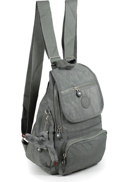 Küçük Boy Krinkıl /klinkır Su Geçirmez Uzun Askılı Çok Gözlü Günlük Kadın Sırt Çantası Gri 12-4g