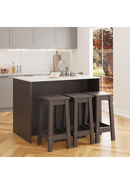 Miro G4533 3 Adet Antrasit Bar Tabureli Mutfak Adası – Antrasit Tabureli, Antrasit Gövde Carrara Üst