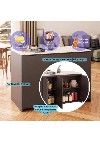 Miro G4533 3 Adet Antrasit Bar Tabureli Mutfak Adası – Antrasit Tabureli, Antrasit Gövde Carrara Üst fiyatları