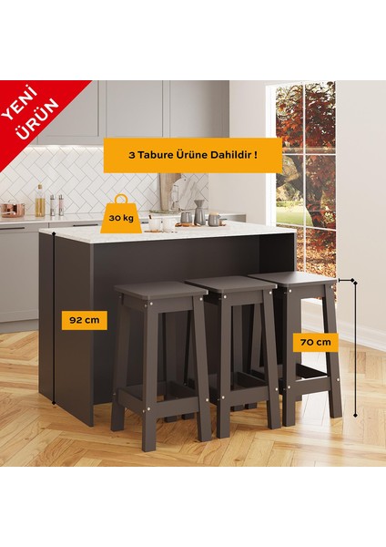 Miro G4533 3 Adet Antrasit Bar Tabureli Mutfak Adası – Antrasit Tabureli, Antrasit Gövde Carrara Üst fırsatları