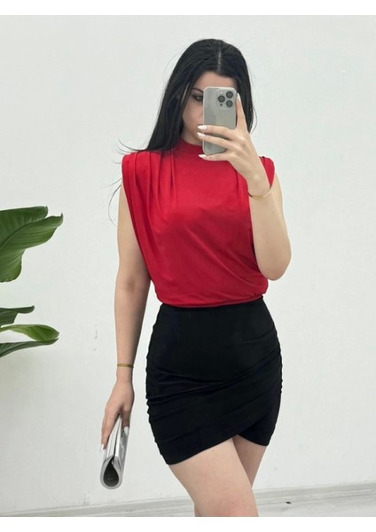 Sıfır Kol Vatkalı Sandy Bluz -Kırmızı fırsatları