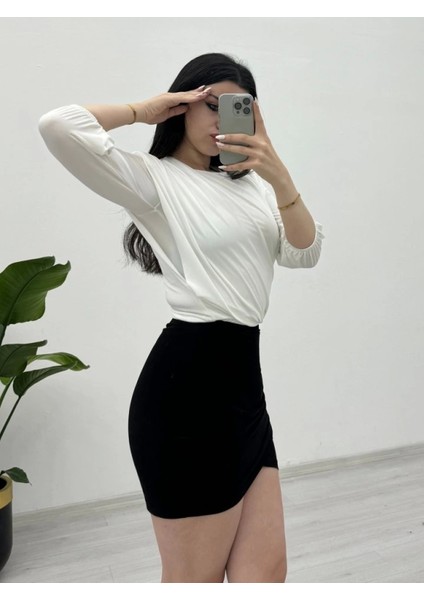 Içi Tulumlu Omuzdan Büzgülü Vatkalı Sendy Bluz -Beyaz fiyatları