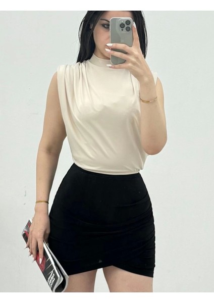 Sıfır Kol Vatkalı Sandy Bluz -Bej modelleri