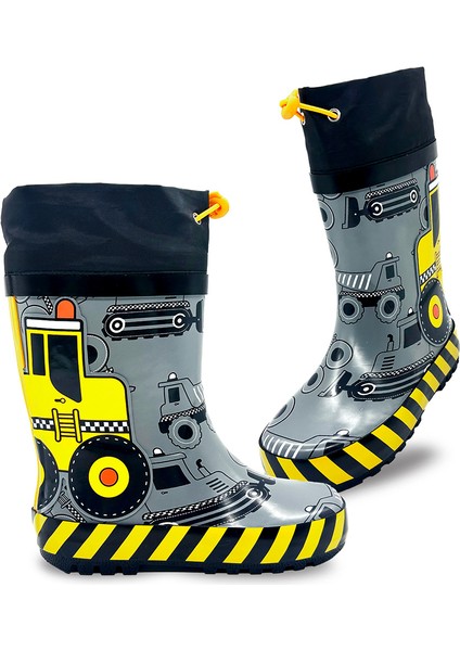 Inşaat Araçları Erkek Çocuk Gri Yağmur Botu