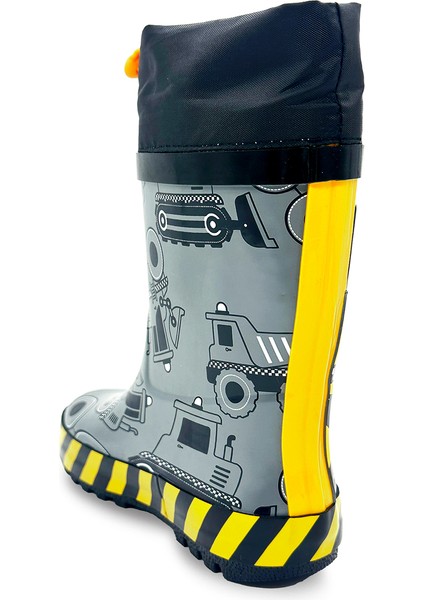 Inşaat Araçları Erkek Çocuk Gri Yağmur Botu modelleri