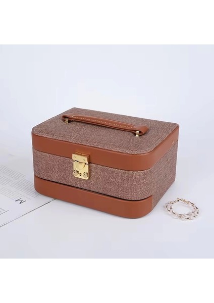Otomatik Açılır Kapanır Kilitli 2 Çekmeceli Takı Bijuteri Mücevher Kutusu Organizer Düzenleyici Kahverengi Ithal Ürün modelleri