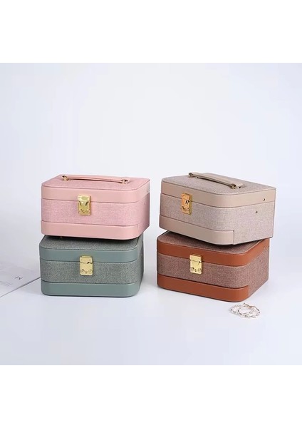 Otomatik Açılır Kapanır Kilitli 2 Çekmeceli Takı Bijuteri Mücevher Kutusu Organizer Düzenleyici Kahverengi Ithal Ürün indirimleri