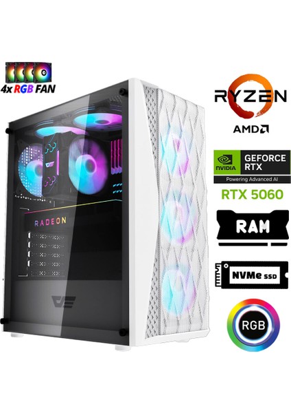 XSR1205 Ryzen 7 5700X 16GB Ram 512GB M.2 Nvme SSD 8gb RTX5060 Masaüstü Oyuncu Bilgisayarı