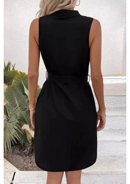 Kadın Sıfır Kollu Hakim Yaka Önden Düğmeli Belden Kuşaklı Ithal Keten Elbise fiyatları