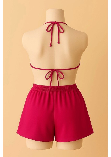 Kadın Fuşya Şortlu Belden ve Boyundan Bağlamalı Bikini Takımı fiyatları
