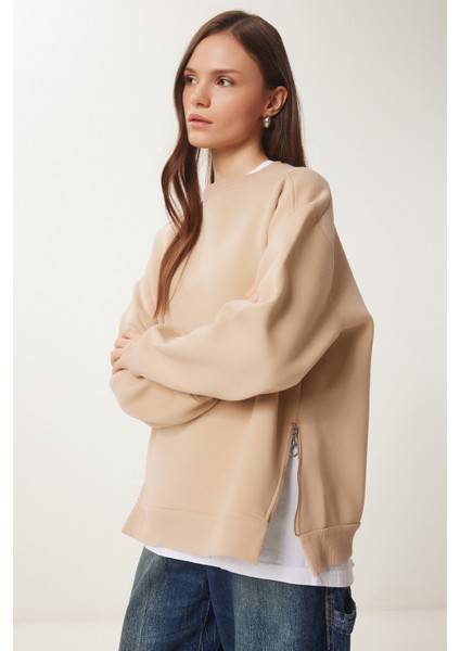 Fermuar Detaylı Şardonlu Sweatshirt LUB0003 Vizon fiyatları