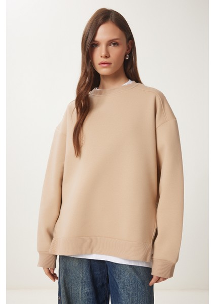 Fermuar Detaylı Şardonlu Sweatshirt LUB0003 Vizon modelleri