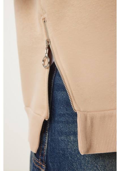 Fermuar Detaylı Şardonlu Sweatshirt LUB0003 Vizon fırsatları