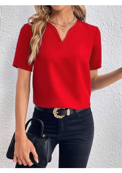 Kadın Kısa Kollu V Yakalı Ithal Krep Elbise fiyatları