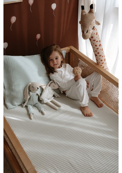 Tek Kişilik Müslin Lastikli Çarşaf Seti | Line Series - Blue