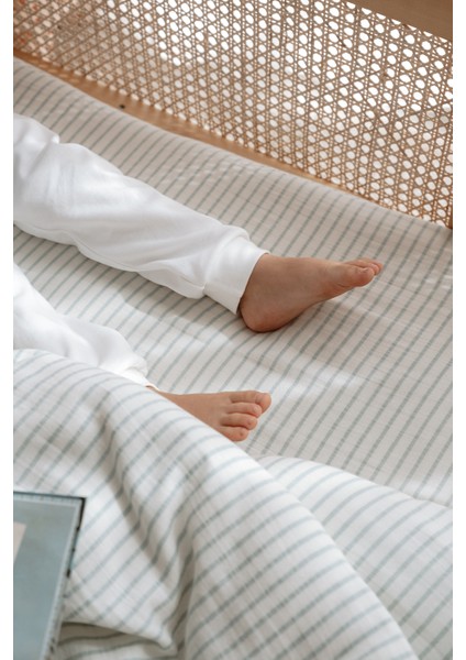 Tek Kişilik Müslin Lastikli Çarşaf Seti | Line Series - Blue