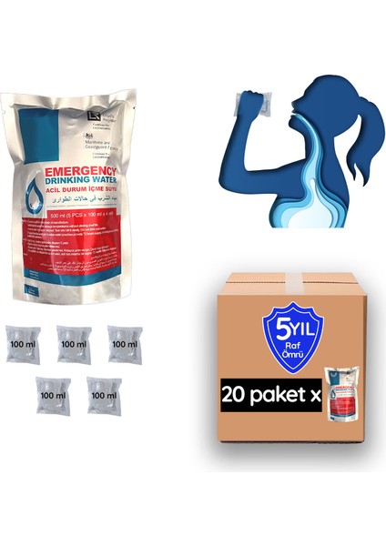 5 Yıl Raf Ömrü ile Acil Durum Suyu (20 Paket x 500ml)