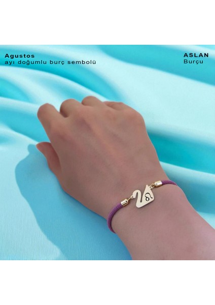 14 Ayar Altın Plakalı Ağustos Ayı Doğumları Için Mor Örgülü Kuğu Kuşu Figürlü Hediye BILEKLIK-605AY