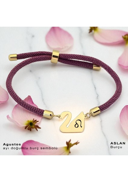14 Ayar Altın Plakalı Ağustos Ayı Doğumları Için Mor Örgülü Kuğu Kuşu Figürlü Hediye BILEKLIK-605AY fiyatları