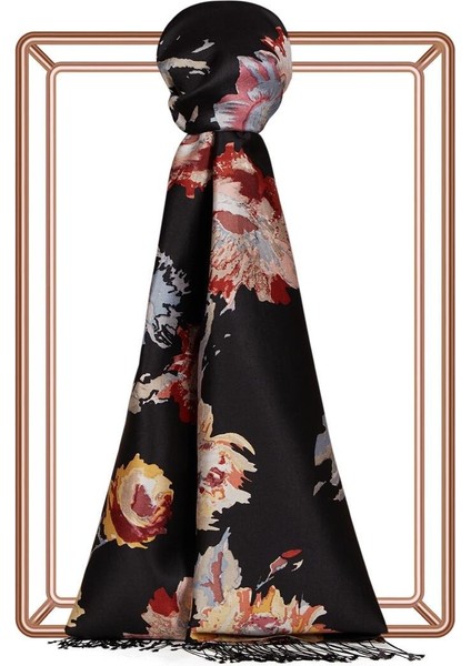 Katmerli Şakayık Desenli Ipek Şal 05804 Siyah fiyatları