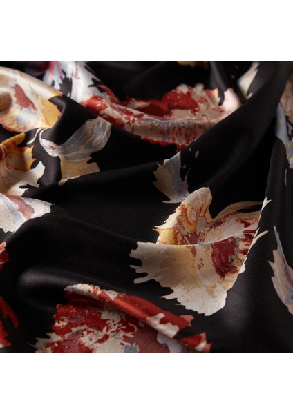 Katmerli Şakayık Desenli Ipek Şal 05804 Siyah modelleri