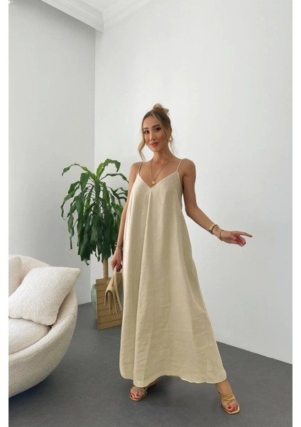 Kadın Ip Askılı V Yakalı Uzun Aerobin Elbise