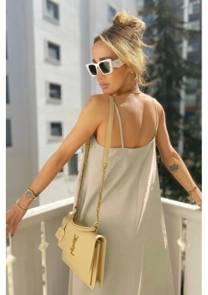 Kadın Ip Askılı V Yakalı Uzun Aerobin Elbise fiyatları