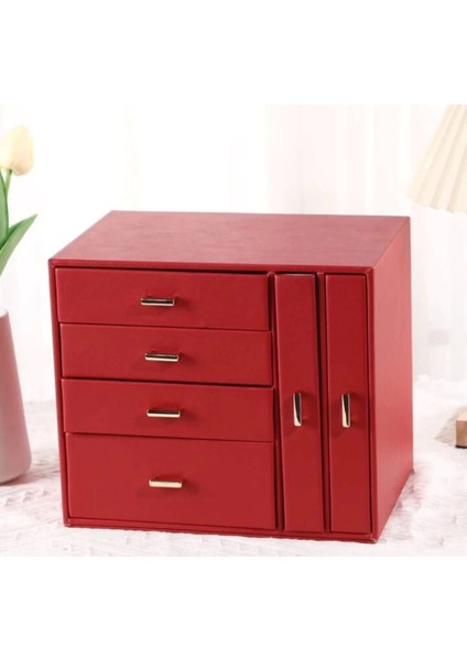 Dışı Deri Içi Kadife 6 Çekmeceli Takı Bijuteri Mücevher Kutusu Organizer Düzenleyici Kırmızı Ithal Ürün indirimleri